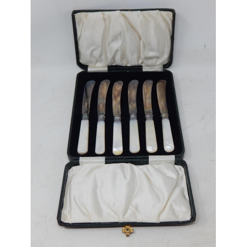 149A - A Set of 6 Silver Bladed Butter Knives with Mother of Pearl Handles: Hallmarked Sheffield 1921 by Pi... 