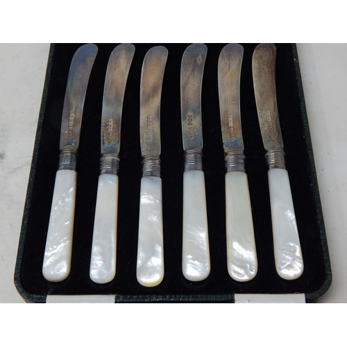 149A - A Set of 6 Silver Bladed Butter Knives with Mother of Pearl Handles: Hallmarked Sheffield 1921 by Pi... 