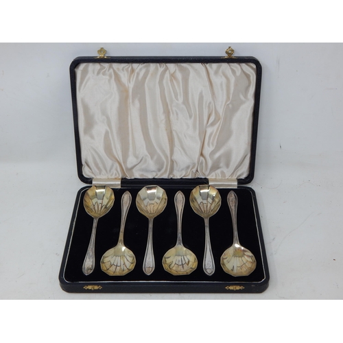 149B - An Art Deco Set of 6 Silver Fruit Spoons Hallmarked Sheffield 1934 by Emile Viner in Original Fitted... 