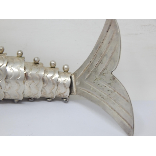 131C - Large Silver Articulated Fish with Abalone Shell Eyes: Marked 84: Length 19cm: Weight 100g