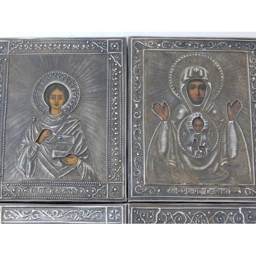 131F - Four Silver Icons Marked 84 A.C 1890: Each Measuring 8.6cm x 6.9cm