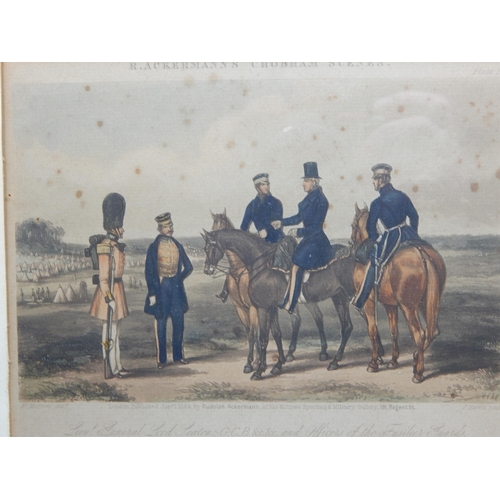 420 - A Set of 6 x 19th Century Coloured Military Engravings by Rudolph Ackermann: Framed & Glazed: Measur... 