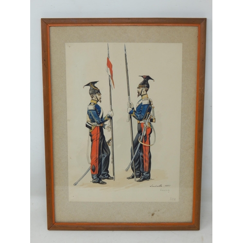 422 - 19th Century Watercolour of The Lancers 1851: Framed & Glazed: Measuring 35cm x 25cm