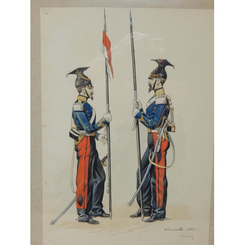 422 - 19th Century Watercolour of The Lancers 1851: Framed & Glazed: Measuring 35cm x 25cm