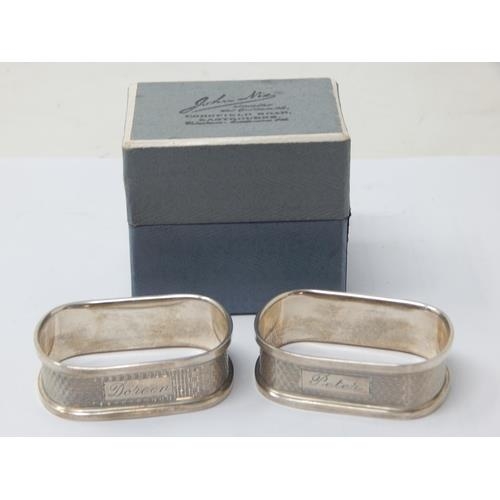 131X - A Pair of Silver Napkin Rings Hallmarked Birmingham 1955 by Broadway & Co in Fitted Case