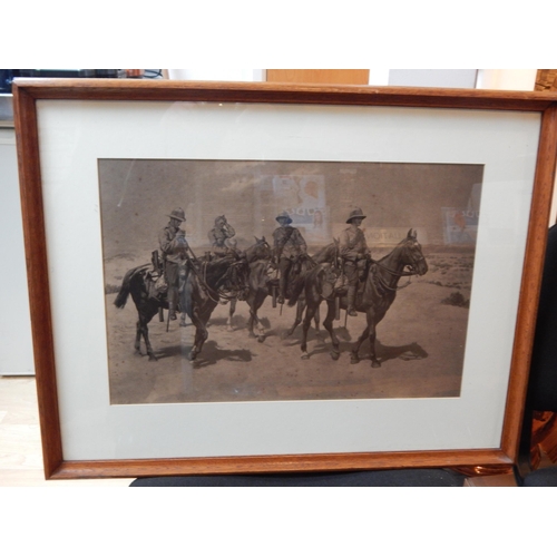 426 - Late 19th Century Black & White Engraving of Soldiers on Horseback in the Desert: Framed & Glazed: M... 