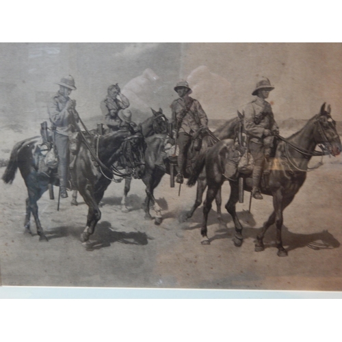 426 - Late 19th Century Black & White Engraving of Soldiers on Horseback in the Desert: Framed & Glazed: M... 