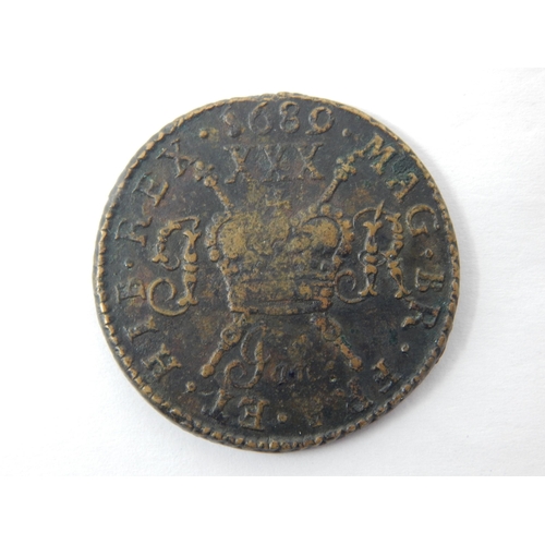 50A - James II Irish Gun Money. Bronze Half Crown: Jan 1689