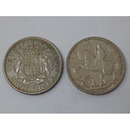 50Q - KGV Silver Rocking Horse Crown 1935 together with a KGVI Silver Crown 1937