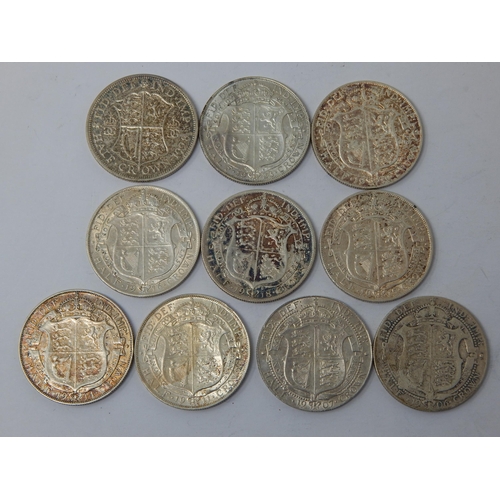 50W - KEVII Silver Half Crowns 1906/07 + KGV 1911/14/15/16/18/19/23/28