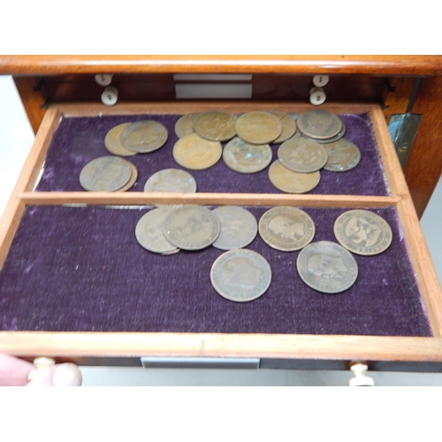 49J - An Oak 20 Drawer Coin/Specimen Cabinet Containing a Large Assortment of Coinage, Medallions etc: Mea... 