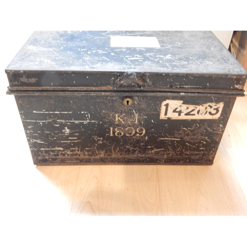 49K - A Victorian Black Tin Trunk Containing a Large Quantity of GB & Foreign Coinage, Sets, Notes etc