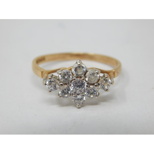 268E - 9ct Gold Cluster Ring: Size O: Gross weight 2.08g