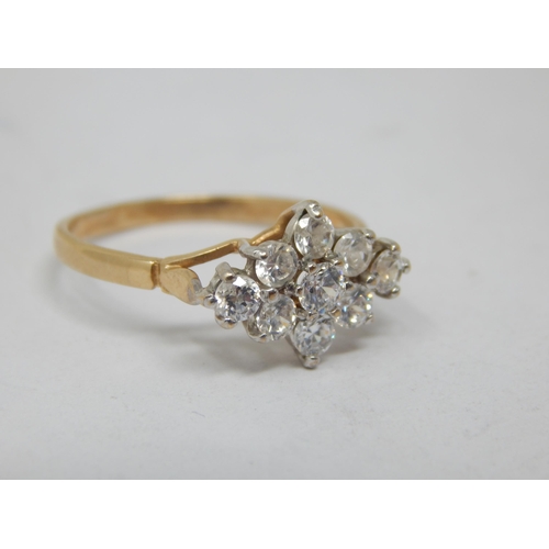 268E - 9ct Gold Cluster Ring: Size O: Gross weight 2.08g