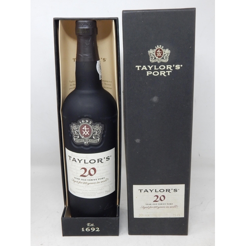 A bottle of Taylor's 20 Year old port in box