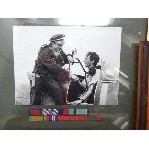 430 - WWII Royal Engineers Embroidery, Framed & Glazed together with Framed Medal Bars & Picture of Wing C... 