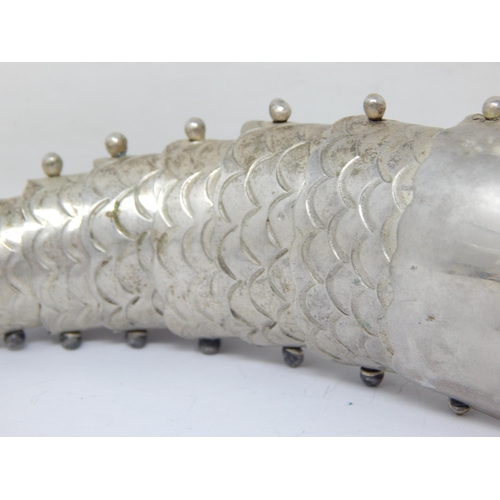 110 - Large Silver Articulated Fish with Abalone Shell Eyes: Marked 84: Length 19cm: Weight 100g