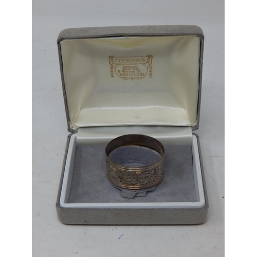 112 - Silver Napkin Ring with Blank Cartouche: Hallmarked Birmingham 1985 by S.J Rose in Original Fitted C... 