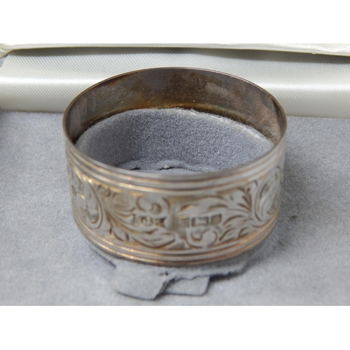 112 - Silver Napkin Ring with Blank Cartouche: Hallmarked Birmingham 1985 by S.J Rose in Original Fitted C... 