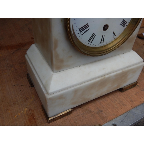 294 - White Marble Mantel Clock with White Enamel Dial & Roman Numerals: Measuring 23cm wide x 29cm high