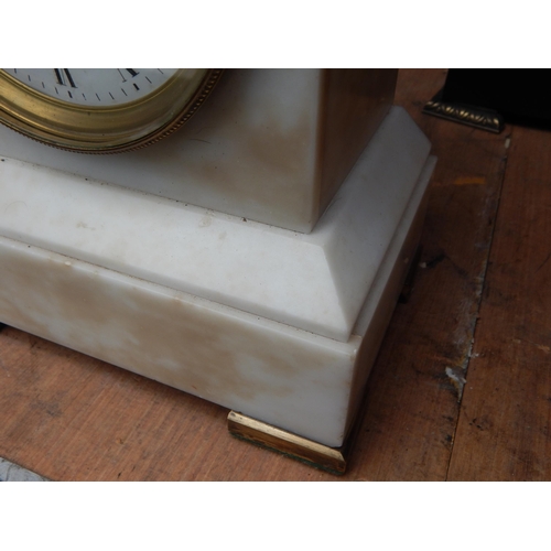 294 - White Marble Mantel Clock with White Enamel Dial & Roman Numerals: Measuring 23cm wide x 29cm high