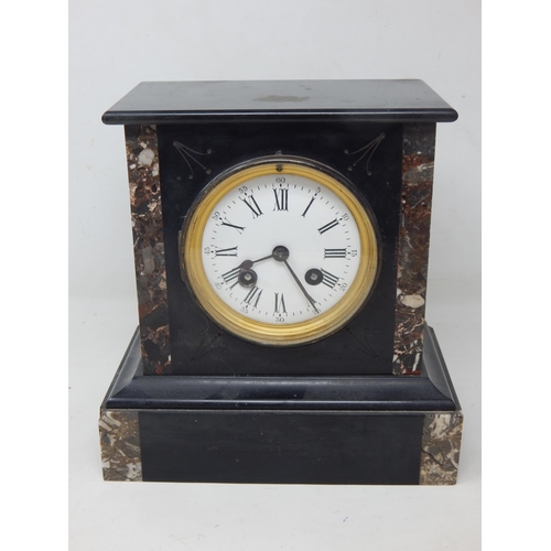 296 - Late c19th Marble & Slate Clock striking on a Bell with Key