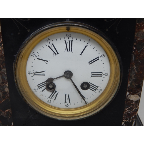 296 - Late c19th Marble & Slate Clock striking on a Bell with Key