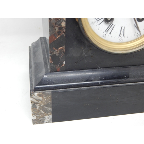 296 - Late c19th Marble & Slate Clock striking on a Bell with Key