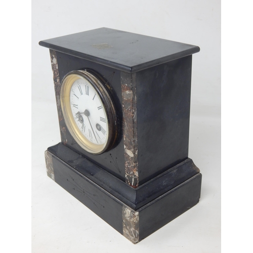 296 - Late c19th Marble & Slate Clock striking on a Bell with Key