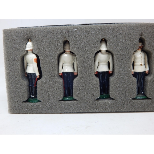 322 - Crescent Toys Plastic 54mm Toy Soldiers Printed card Wild West town/stockade + 3 blue plastic Cowboy... 