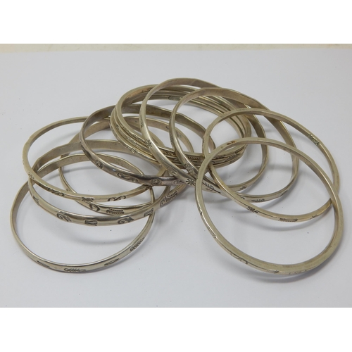 106 - 925 Sterling Silver Bangles (13): Weight 190g