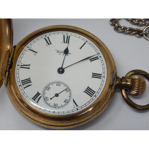 301 - WWI Queen Mary Christmas Tin 1914 containing a Gold Plated Full Hunter Pocket Watch by Waltham, Work... 