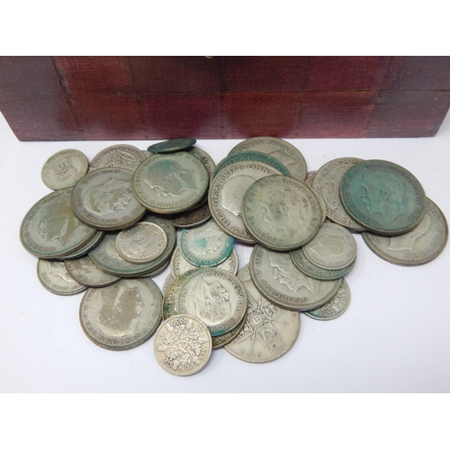 99 - A Quantity of Coins Including Silver (310g)  Contained in a Domed Top Wooden Box.