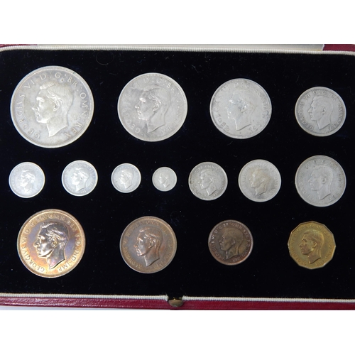 67 - KGVI 1937 Specimen Set including Maundy Money in Red Morocco Leather & Gilt Tooled Case of Issue