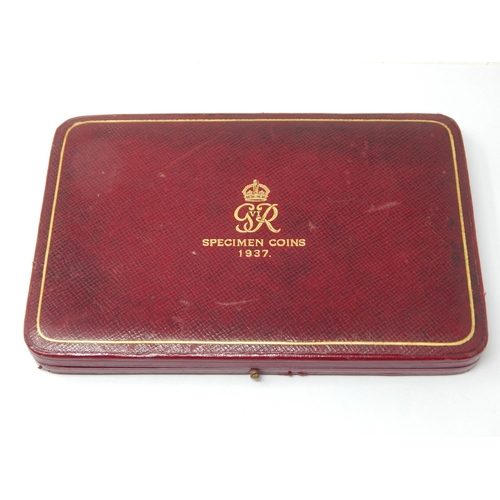 67 - KGVI 1937 Specimen Set including Maundy Money in Red Morocco Leather & Gilt Tooled Case of Issue