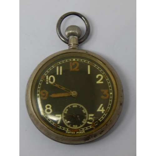 292 - WWII Military Pocket Watch: The Reverse marked with a broad arrow G.S.T.P 305971: Working when catal... 