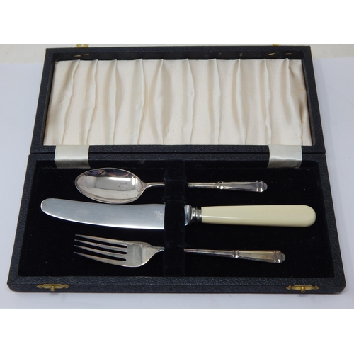 122 - Silver Christening Set: Hallmarked Sheffield 1946 by Cooper Brothers in Original Fitted Case