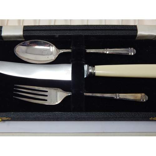 122 - Silver Christening Set: Hallmarked Sheffield 1946 by Cooper Brothers in Original Fitted Case