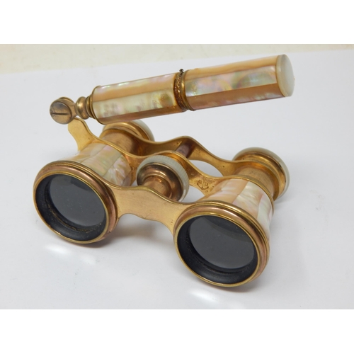 335 - A Pair of Brass Cased & Mother of Pearl Opera Glasses