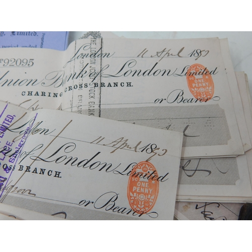 90 - A Quantity of 19th Century Cheques, Debenture Interest Certificates etc together with a Victory Stam... 