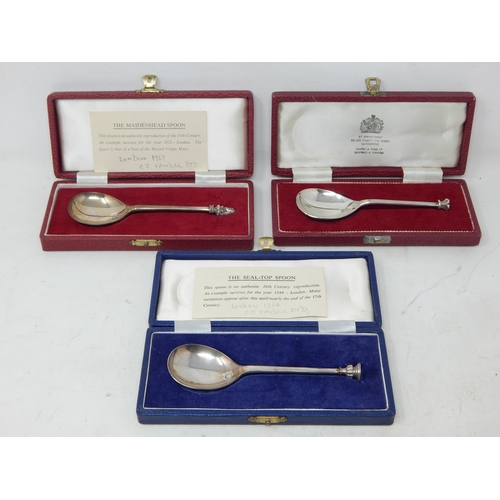 126 - 16th Century Silver reproduction Spoons Including The Seal Top Spoon & Maidenhead Spoon: Hallmarked ... 