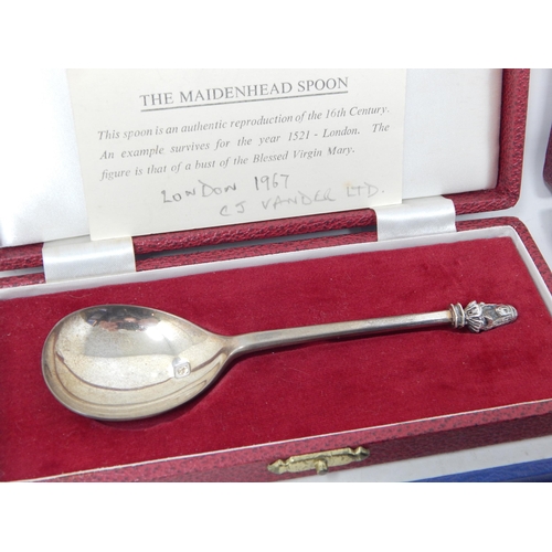 126 - 16th Century Silver reproduction Spoons Including The Seal Top Spoon & Maidenhead Spoon: Hallmarked ... 