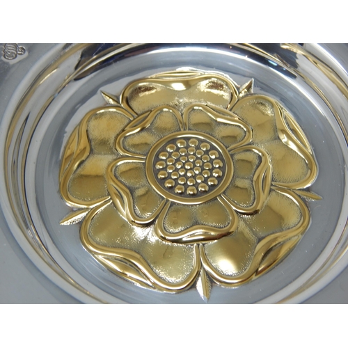 128 - Silver Armada Dish with Central Gilded Rose: Issued for the Golden Jubilee of QEII: Hallmarked Sheff... 