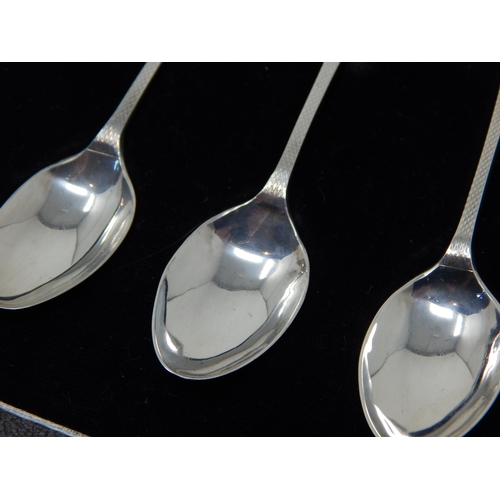 130 - A Good Set of 6 Art Deco Silver Tea Spoons with engine turned angular terminals: Hallmarked Birmingh... 