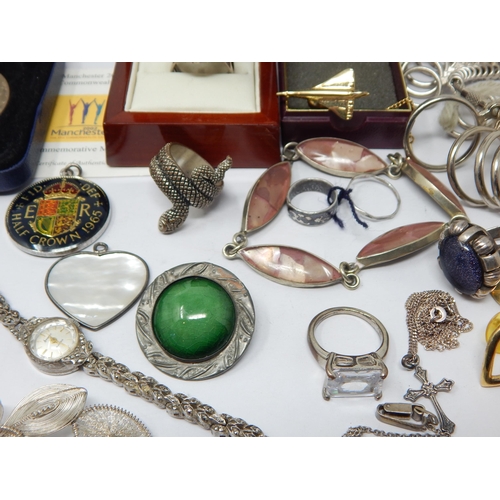 140 - A Quantity of Silver & Costume Jewellery Including Rings, Cufflinks, earrings, Bracelets etc togethe... 