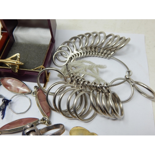 140 - A Quantity of Silver & Costume Jewellery Including Rings, Cufflinks, earrings, Bracelets etc togethe... 