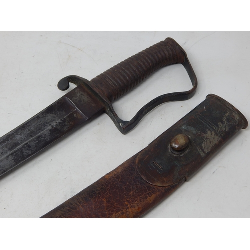 405 - 19th Century Naval Cutlass in Original Leather Scabbard: Measuring 90cm overall