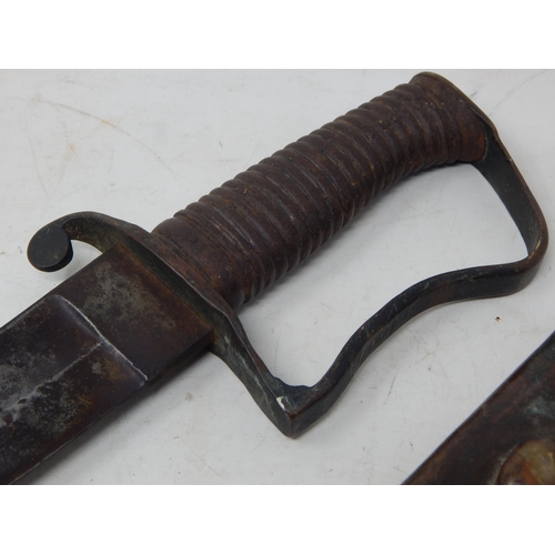 405 - 19th Century Naval Cutlass in Original Leather Scabbard: Measuring 90cm overall