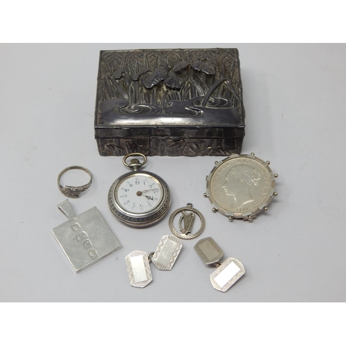 143 - A Quantity of Hallmarked Silver Including a Fob Watch, Victorian Coin Brooch, Ingot Pendant, Cufflin... 