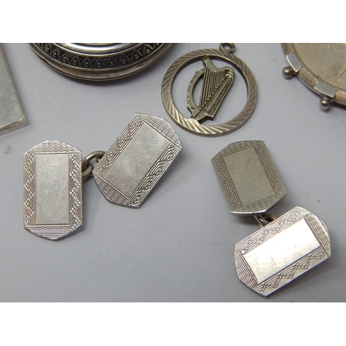 143 - A Quantity of Hallmarked Silver Including a Fob Watch, Victorian Coin Brooch, Ingot Pendant, Cufflin... 